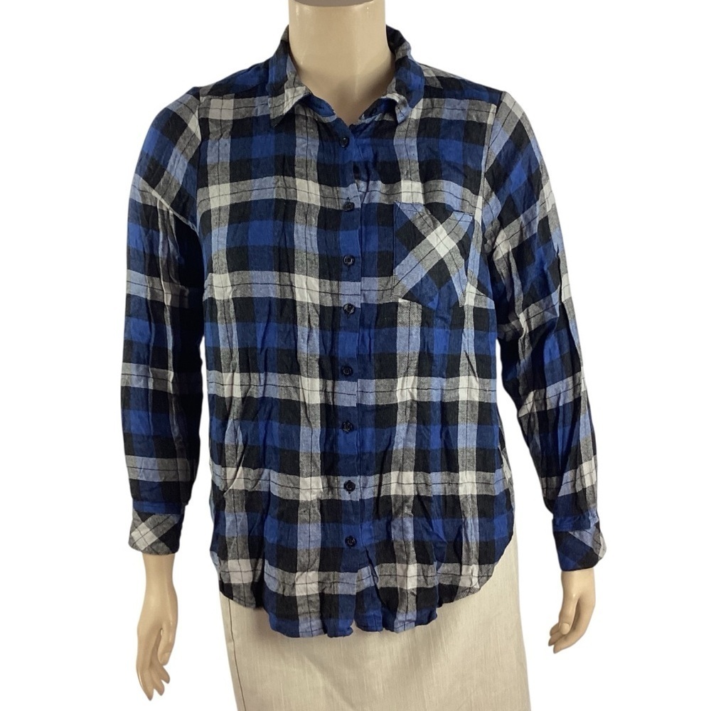 Torrid Blue Black Plaid Button Down Shirt Size L / 12